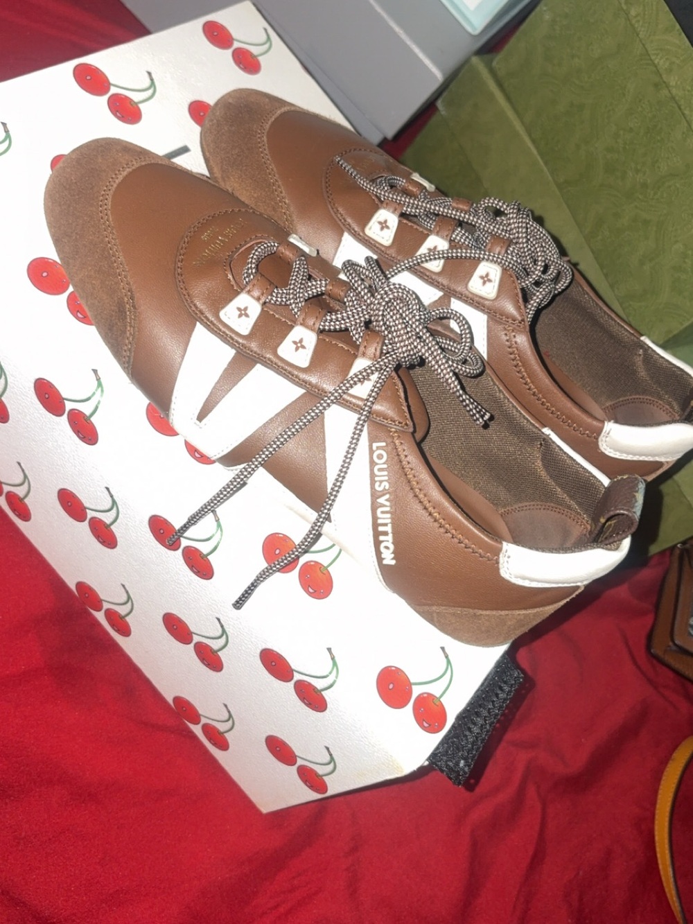 Louis Vuitton Brown and White Leather/Suede Low-Top Sneakers